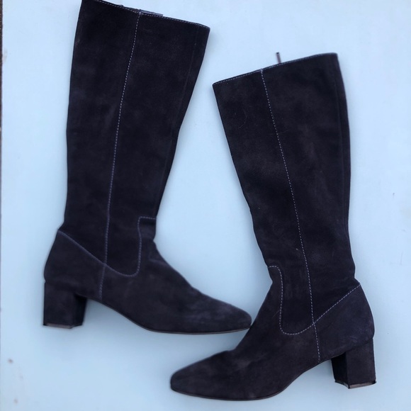 navy blue suede knee high boots